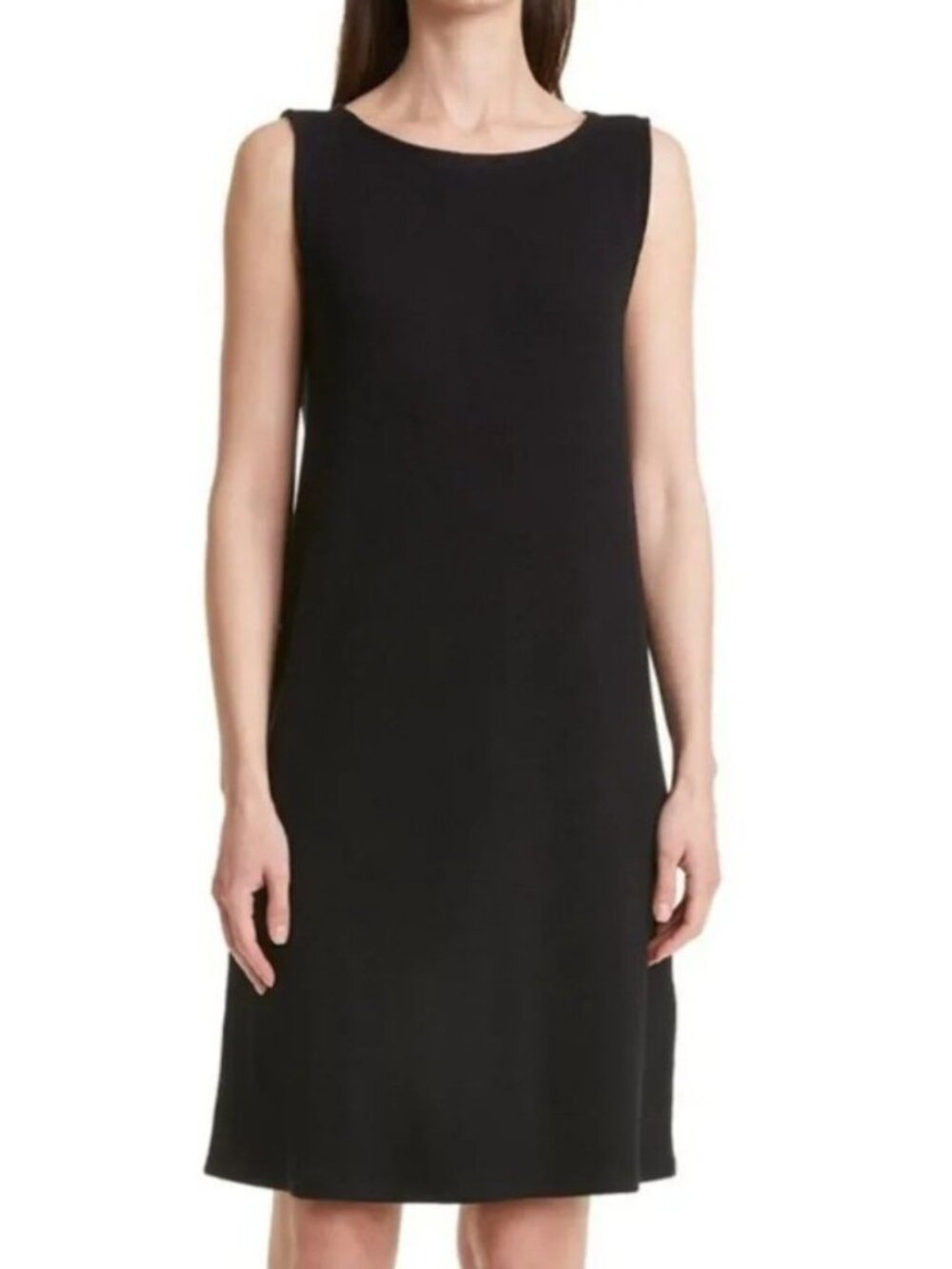 EILEEN FISHER Solid Black Sz Small Sleeveless Stretchy Knee Length Sheath Dress